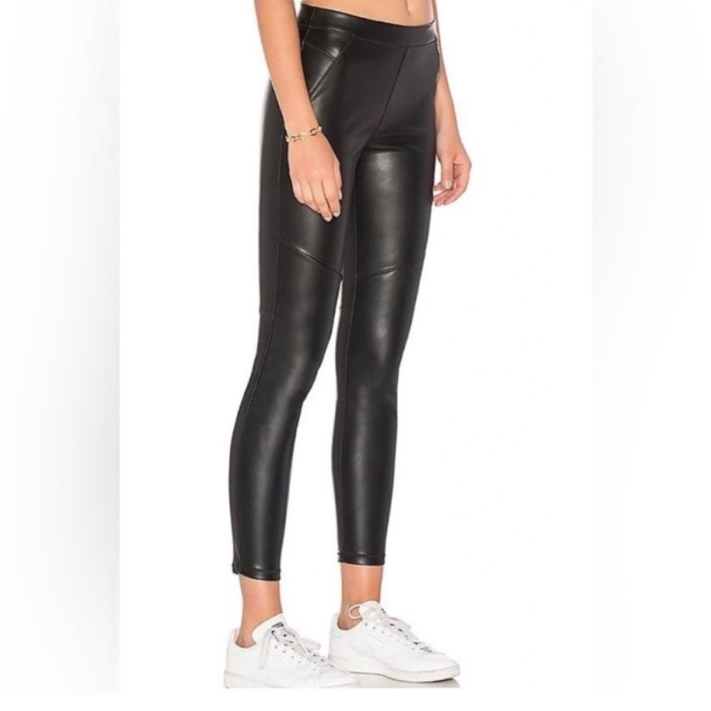 Free People Faux Vegan Leather Skinny Pants Leggings Black Pull On High
